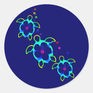 Pegatina Redonda 3 Tortugas Tie Dyed Honu