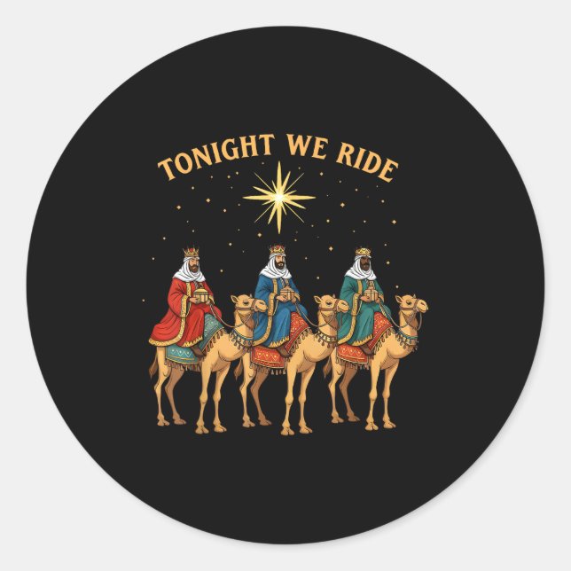 Pegatina Redonda 3 Wise Men Tonight We Ride Christmas  (Anverso)