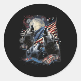Pegatina Redonda 3 Wolf Moon 4 De Julio Bandera Estadounidense Howl