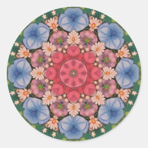 Pegatina Redonda ~ 3D color azul amarillo rosado verde Kaleidoscopi