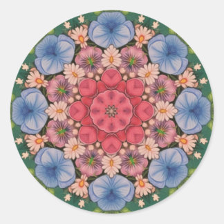 Pegatina Redonda ~ 3D color azul amarillo rosado verde Kaleidoscopi