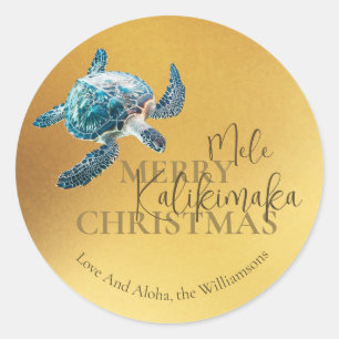 Pegatina Redonda 3D Tortuga Mele Kalikimaka   Personalizado 