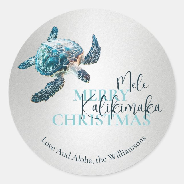 Pegatina Redonda 3D Turtle Mele Kalikimaka | Custom  (Anverso)
