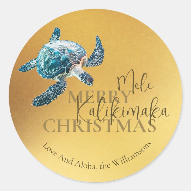 Pegatina Redonda 3D Turtle Mele Kalikimaka | Custom  (Anverso)