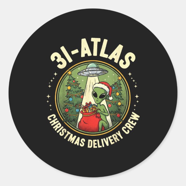 Pegatina Redonda 3i_atlas Christmas Delivery Crew Alien Santa Space (Anverso)