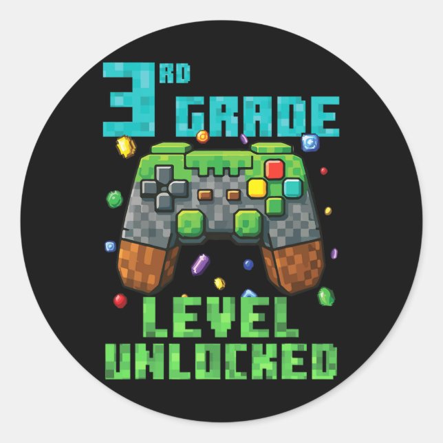 Pegatina Redonda 3rd Grade Level Unlocked Gamer Controller Back To  (Anverso)