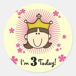 Pegatina Redonda 3ro cumpleaños camisetas y regalos de la princesa