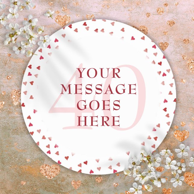 Pegatina Redonda 40º Aniversario de Boda Corazones de Rubí (40th Wedding Anniversary Ruby Hearts Classic Round Sticker)