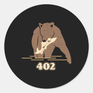 Pegatina Redonda 402 Oso Pesquero Grasa Marrón Grizzly Lover Bearzo