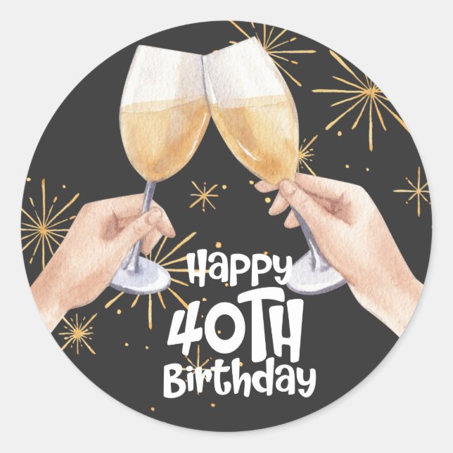 Pegatina Redonda 40.ª temática de cumpleaños: negro y oro (Anverso)