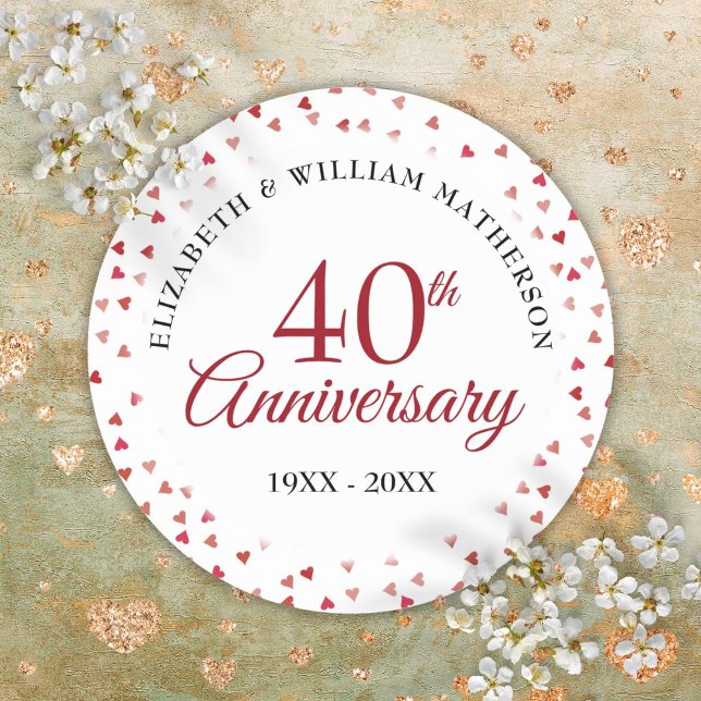 Pegatina Redonda 40.º Aniversario Boda Ruby Love Hearts (40th Wedding Anniversary Ruby Love Hearts Classic Round Sticker)