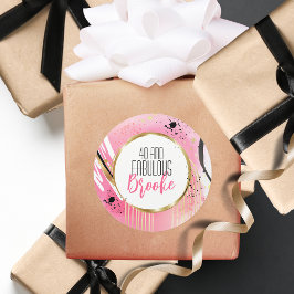 Pegatina Redonda 40.º cumpleaños Fabuloso Resumen Retro Negro Rosa