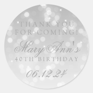 Pegatina Redonda 40.º cumpleaños gracias a Silver Bokeh Sparkle Lig