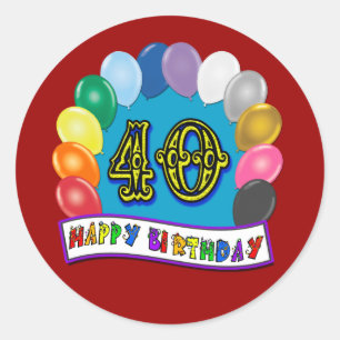 Pegatina Redonda 40.º diseño de globos de cumpleaños