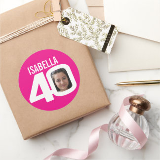 Pegatina Redonda 40.º favor del nombre de la foto del personalizado