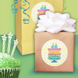 Pegatina Redonda 40.º feliz cumpleaños con los puntos amarillos