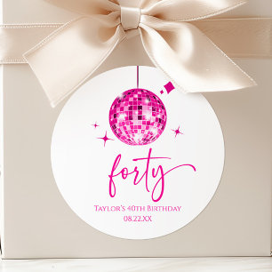 Pegatina Redonda 40.º Fiesta de cumpleaños de la Bola Disco Rosa