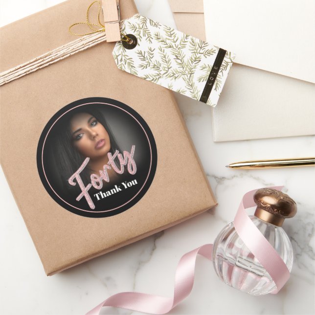 Pegatina Redonda 40.º rosa de guión fotográfico de cumpleaños (Regalar)