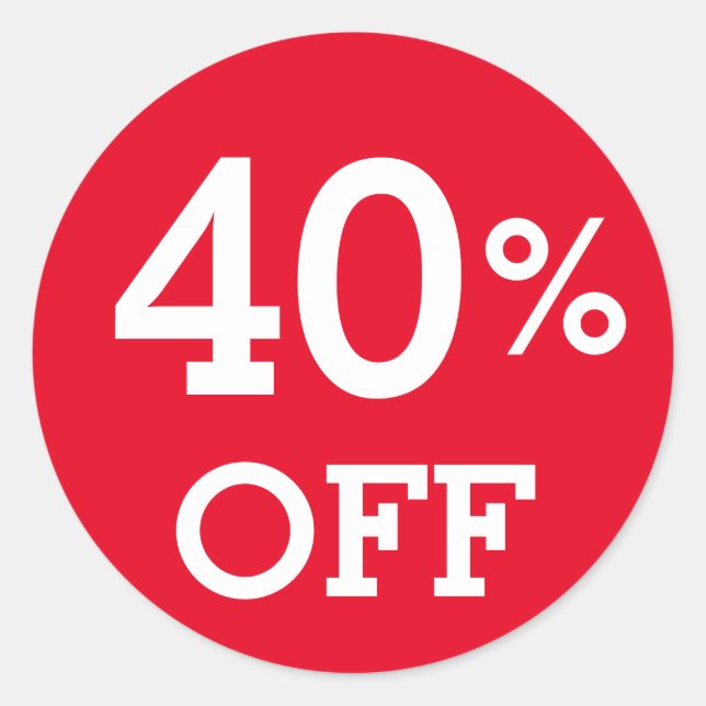 Pegatina Redonda 40% 40% OFF descuento venta blanco rojo (Anverso)