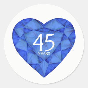 Pegatina Redonda 40 años del zafiro del corazón de la acuarela de