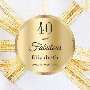 Pegatina Redonda 40 fabuloso nombre de oro de cumpleaños