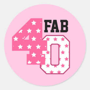 Pegatina Redonda 40.o cumpleaños cuarenta FABULOSOS ROSADO y
