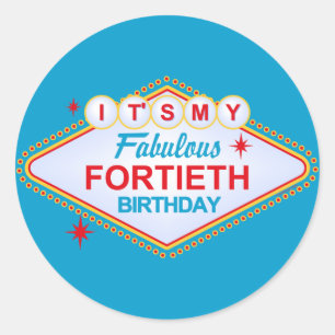 Pegatina Redonda 40.o cumpleaños de Las Vegas