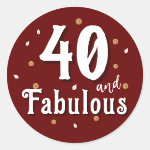 Pegatina Redonda 40 y el fabuloso Purpurina rojo 40 cumpleaños
