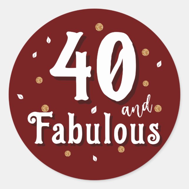 Pegatina Redonda 40 y el fabuloso Purpurina rojo 40 cumpleaños (Anverso)