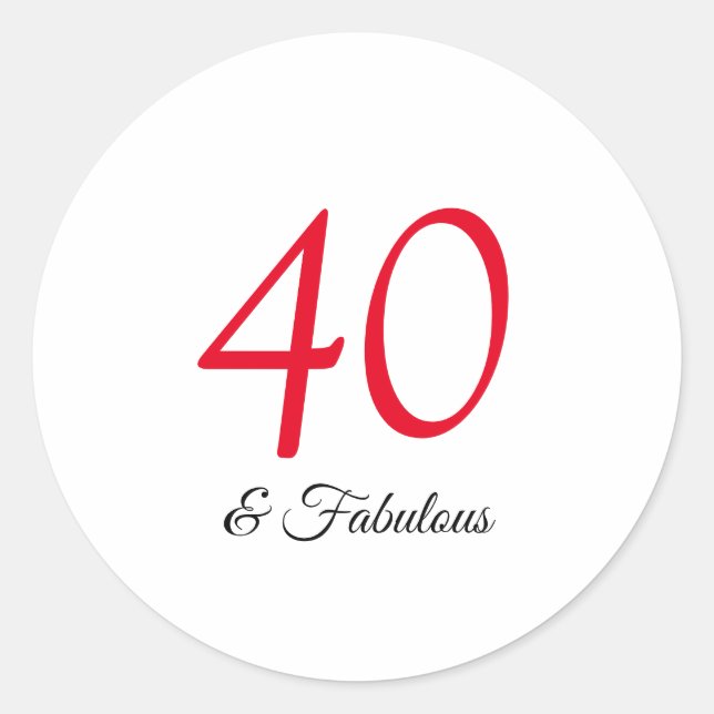 Pegatina Redonda 40 y fabuloso cumpleaños (Anverso)
