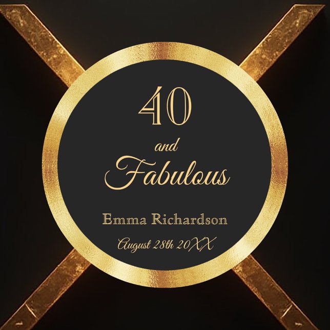 Pegatina Redonda 40 y fabuloso nombre de oro negro (Subido por el creador)
