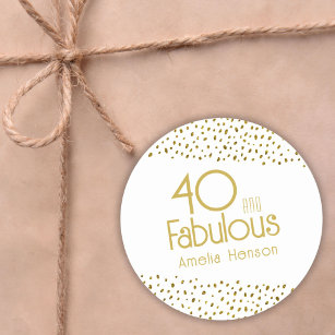 Pegatina Redonda 40 y fabuloso Purpurina de oro 40 cumpleaños