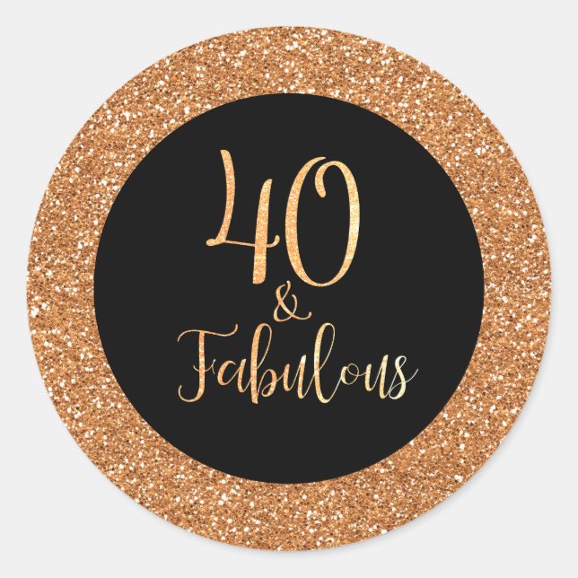 Pegatina Redonda 40 y fabuloso Purpurina de oro negro (Anverso)