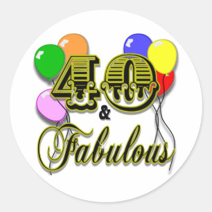 Pegatina Redonda 40 y fabulosos regalos y ropa de cumpleaños