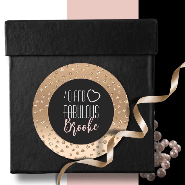 Pegatina Redonda 40 y Fabulous Girly Glam Moda Gold Black Rubor (Subido por el creador)