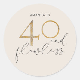 Pegatina Redonda 40 y nombre de gris rosa de oro rosa de Rubor sin 