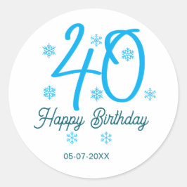 Pegatina Redonda 40th birthday add name date year blue template