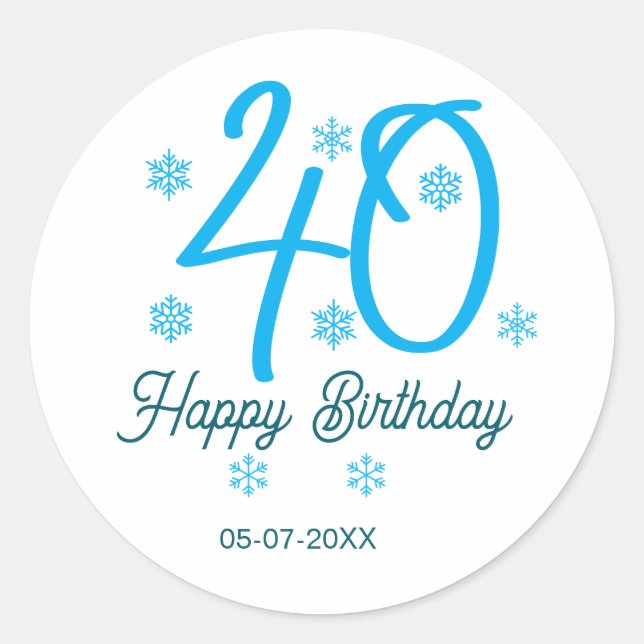 Pegatina Redonda 40th birthday add name date year blue template (Anverso)