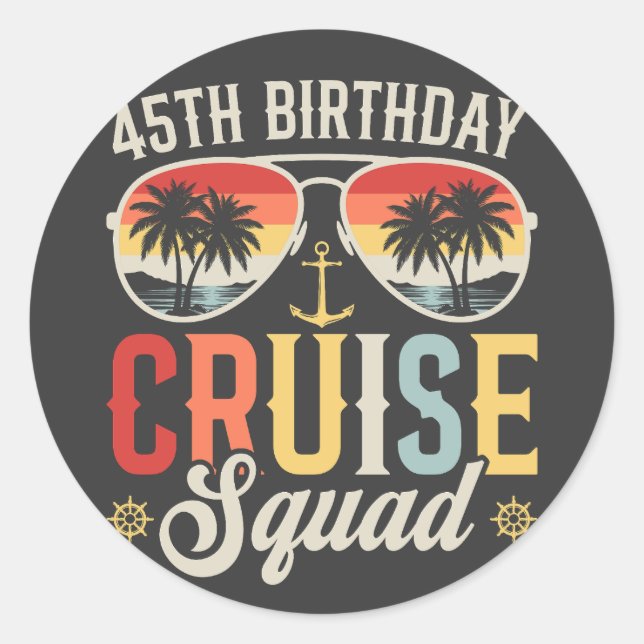 Pegatina Redonda 45.º Aniversario De La Familia Cruise Squad (Anverso)