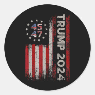Pegatina Redonda 45 47 Bandera estadounidense de Trump 2025 _1