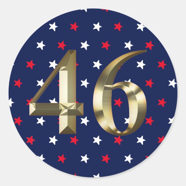 Pegatina Redonda "46" Biden President, Biden Harris 2020 Gold Blue (Anverso)