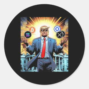 Pegatina Redonda 47º Presidente Trump Crypto Hodler Moneda Btc Sol