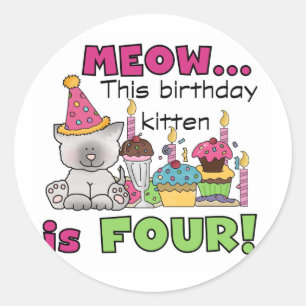 Pegatina Redonda 4.ª Camiseta y Regalos de Cumpleaños de los Gatito