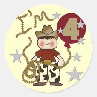 Pegatina Redonda 4.ª Cowboy Camisetas y regalos de cumpleaños