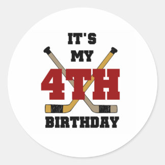 Pegatina Redonda 4.º cumpleaños de hockey