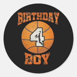Pegatina Redonda 4.º Nacimiento Niño Baloncesto De Cuatro Años