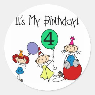 Pegatina Redonda 4.º Palo Niños Fiestas Camisas de cumpleaños y reg