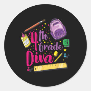 Pegatina Redonda 4.º Primer Día De Diva De La Escuela Chica Ropa Gi
