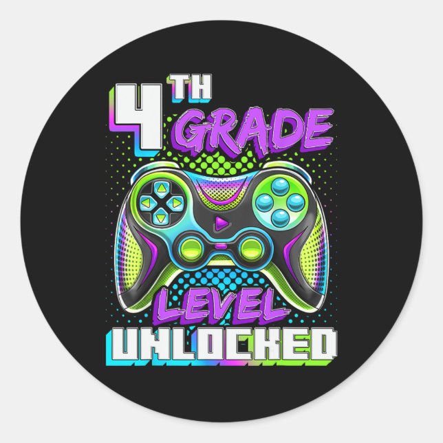 Pegatina Redonda 4.º Videojuego desbloqueado de nivel de grado de v (Anverso)