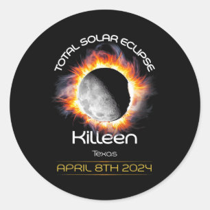 Pegatina Redonda 4.08.24 Eclipse solar total 2024 Killeen Texas